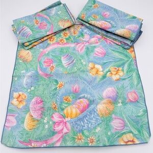 VTG Whimsical Spring Garden Easter Egg Hunt Cloth 17”x 17” Napkins Set of 8!